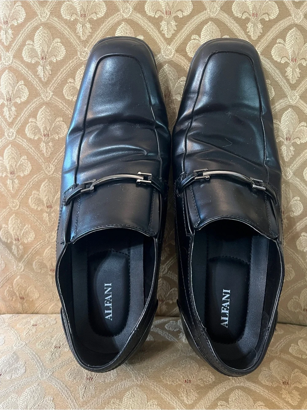 Alfani Black Leather Slip-On Loafers with Silver Bit